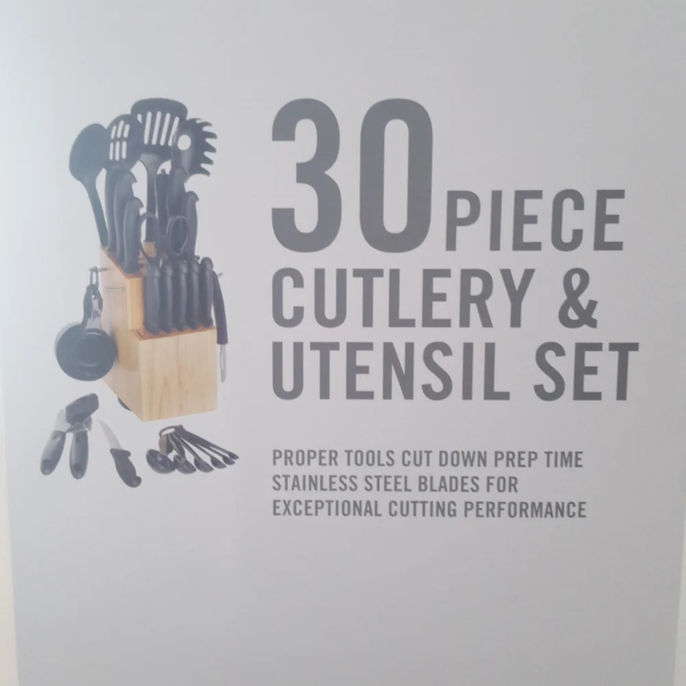 Martha Stewart essentials 30 piece cutlery and utensil set black New